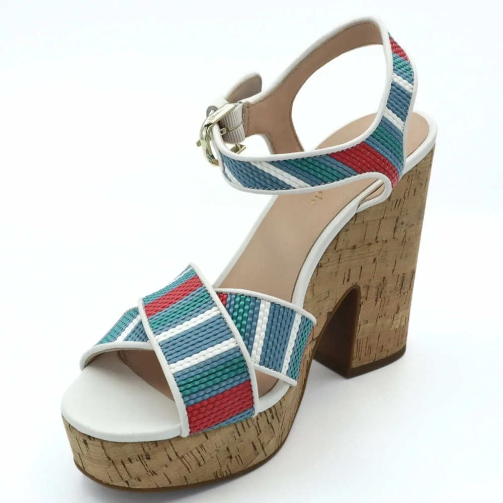 Kate Spade New York Grace Raffia Platform‎ Wedge Sandals Striped Women’s 8B